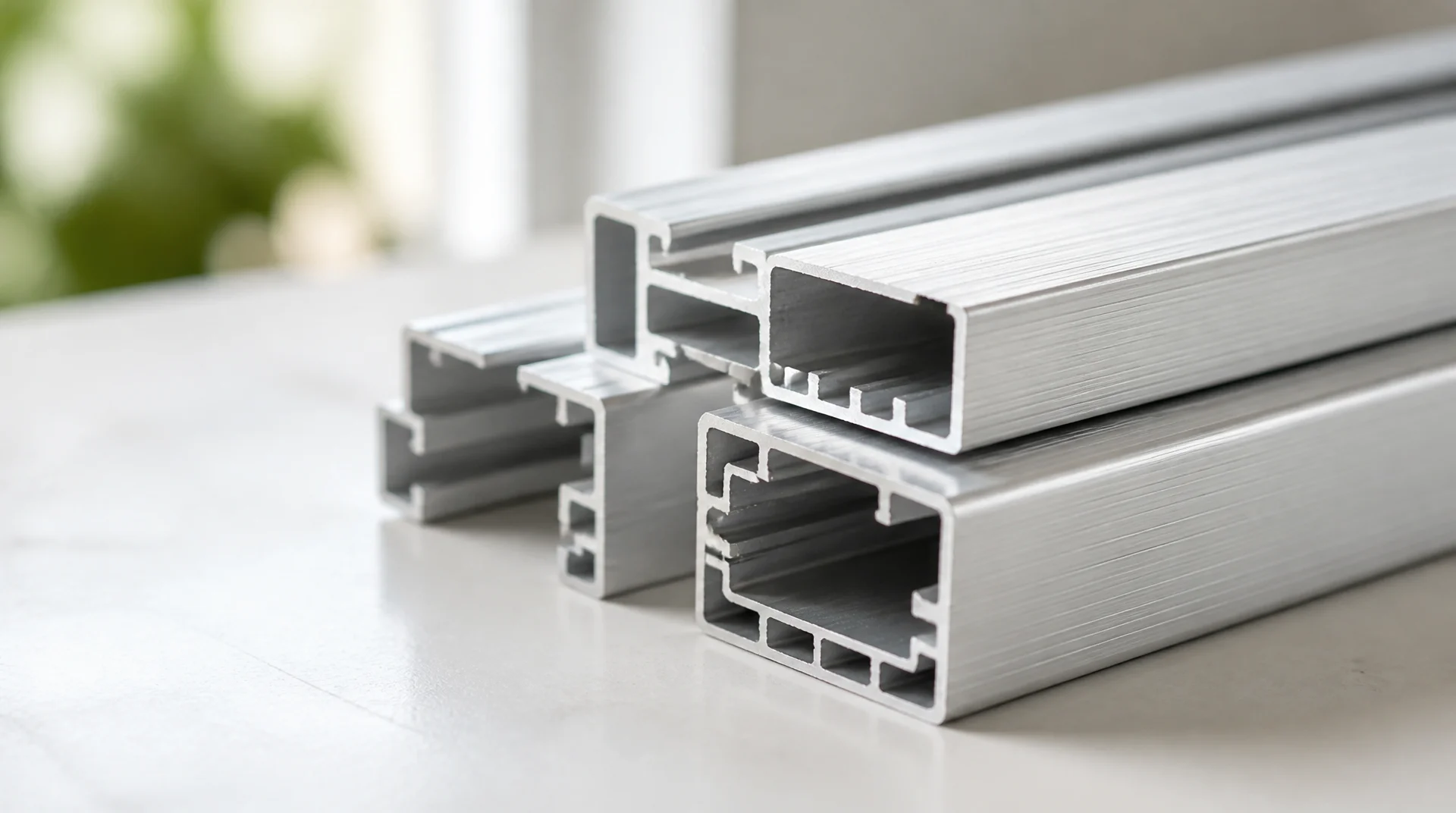 A close view of extruded aluminum profiles