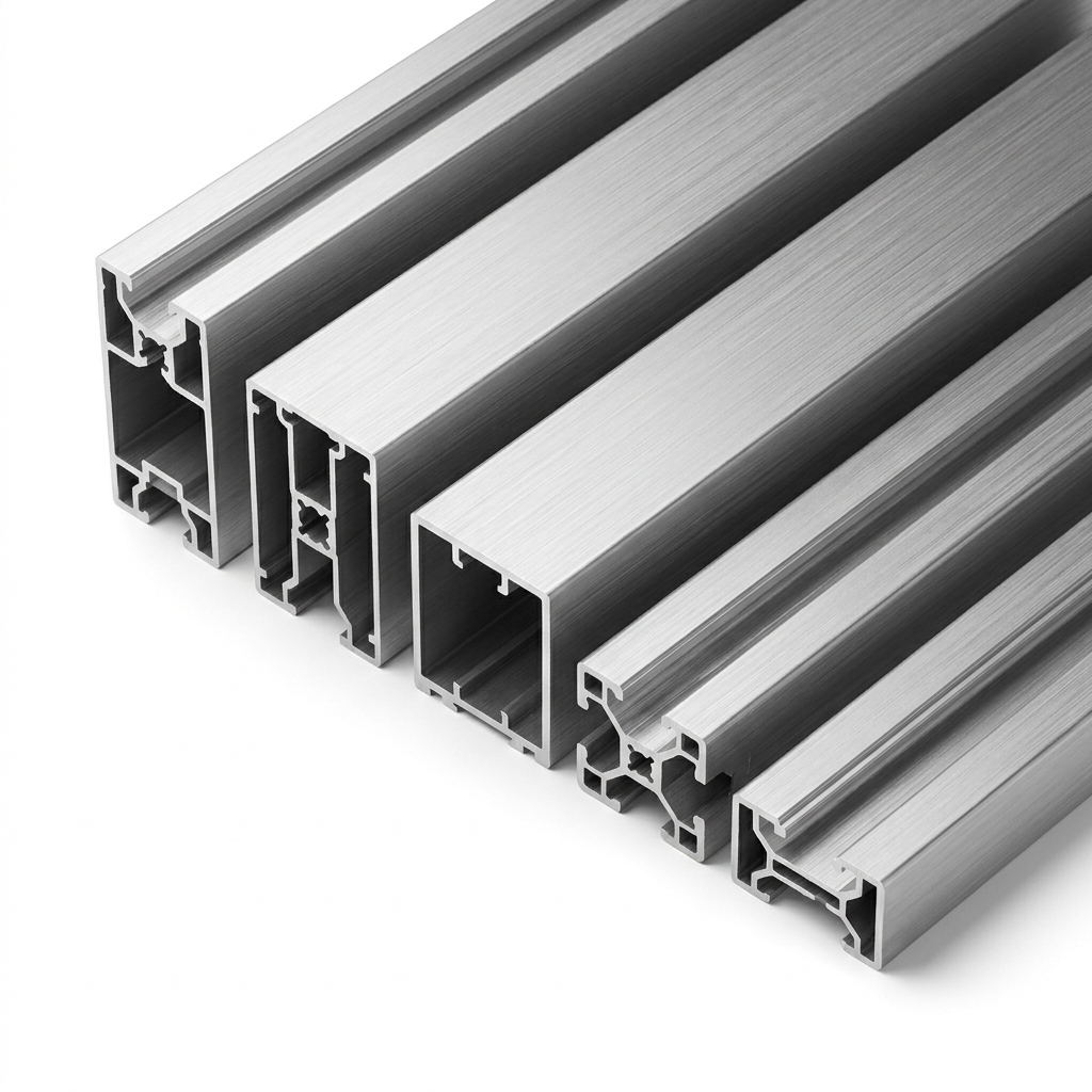 Aluminum extrusions stacked in a production facility