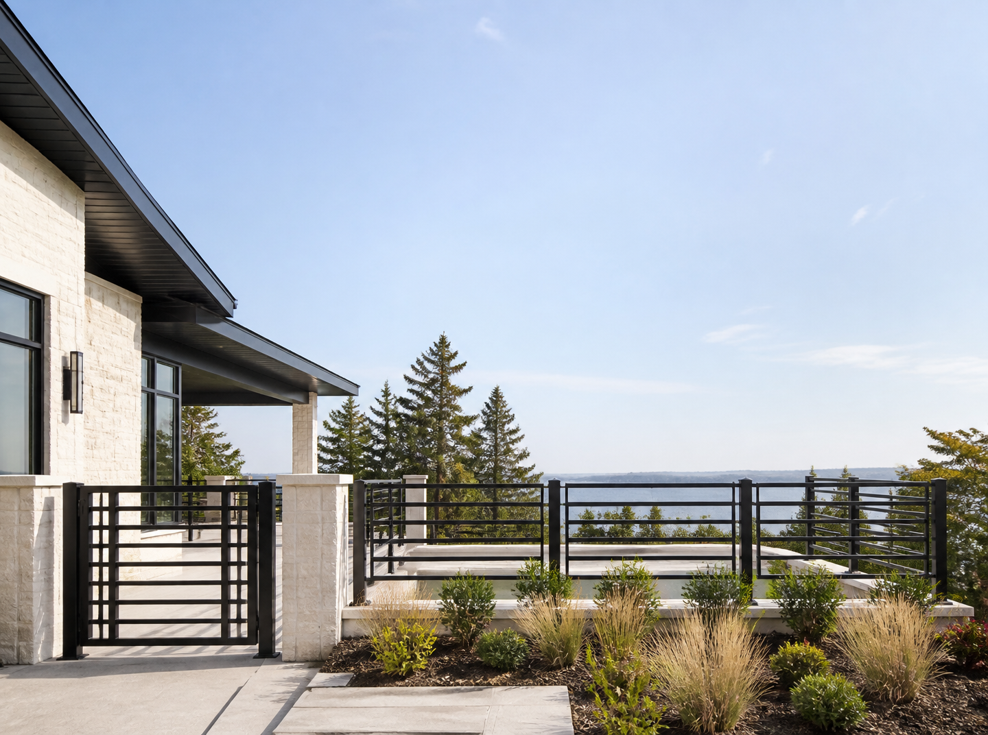 Aluminum railing on a modern home exterior
