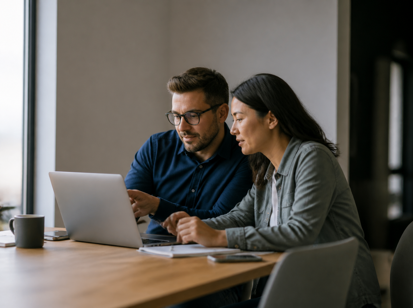 An office team collaborating over a laptop